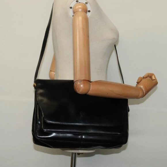 LOEWE Anagram Shoulder Bag Leather Black Gold Auth bs27097 - Picture 3 of 16